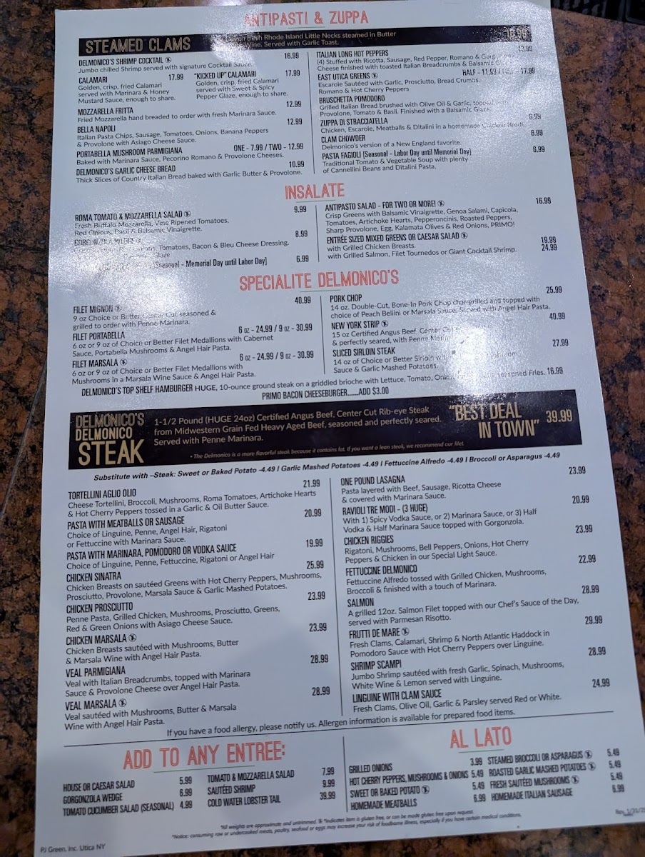 Menu Delmonico's Syracuse-1